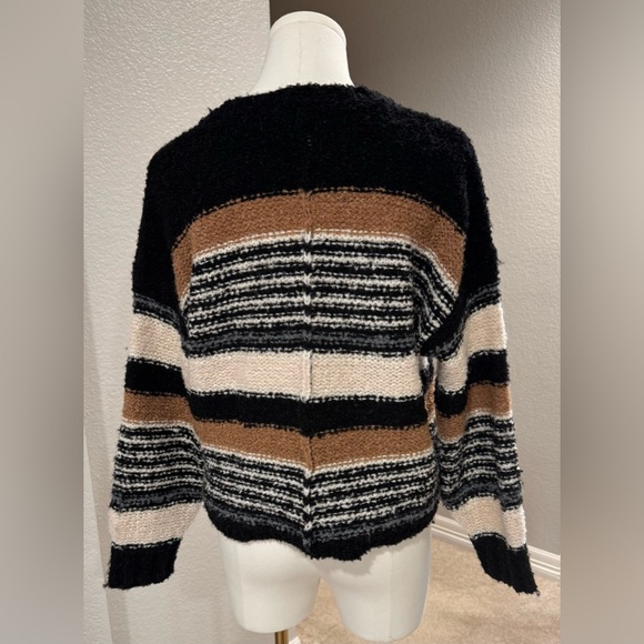 Saltwater Luxe Lizzy Striped Black & Tan Cozy Crewneck Sweater - Picture 10 of 15